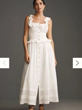 Pilcro Ruffled Smocked-Waist Button-Front Midi Dress